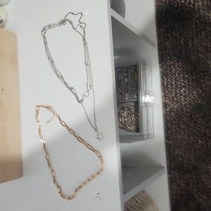set of 2 shein necklaces, gold and silver